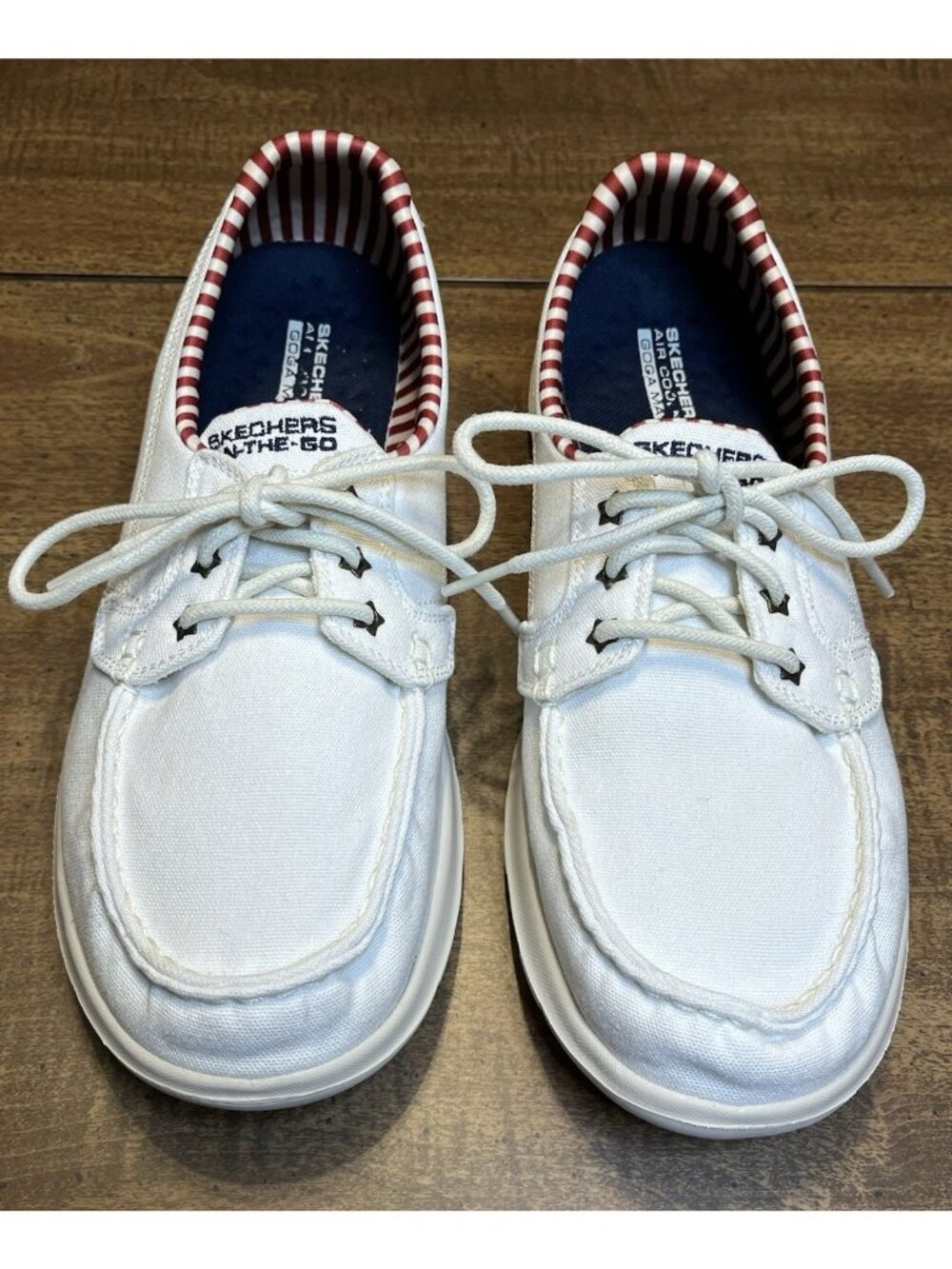 Skechers On-The-Go Boat Shoes Women's 9.5 White Canvas Lightweight Nautical